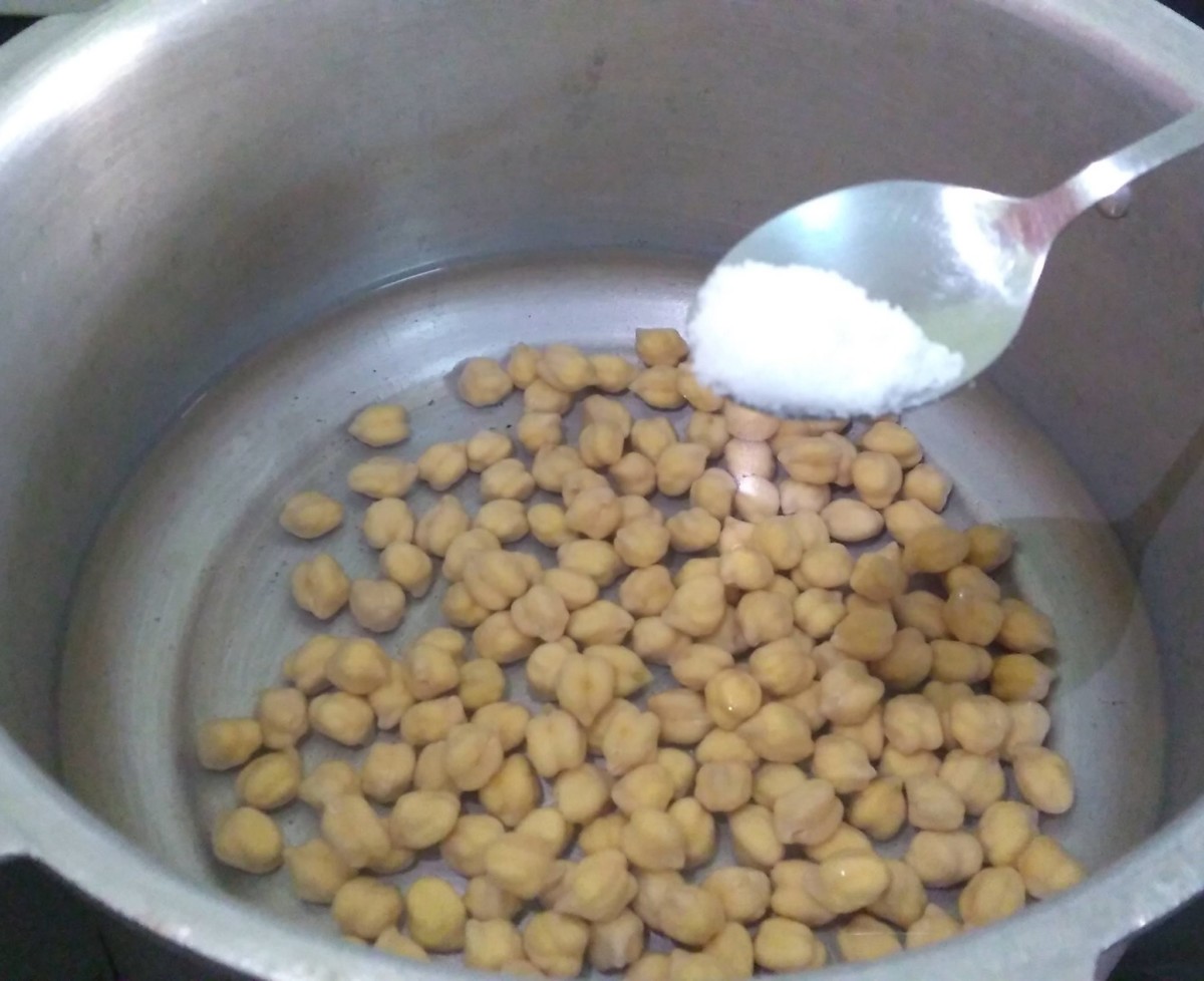 Add Salt and water to chana and pressure cook