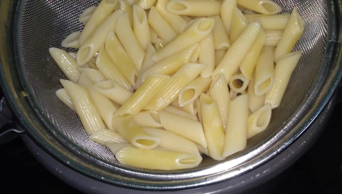 Drain off remaining water from pasta