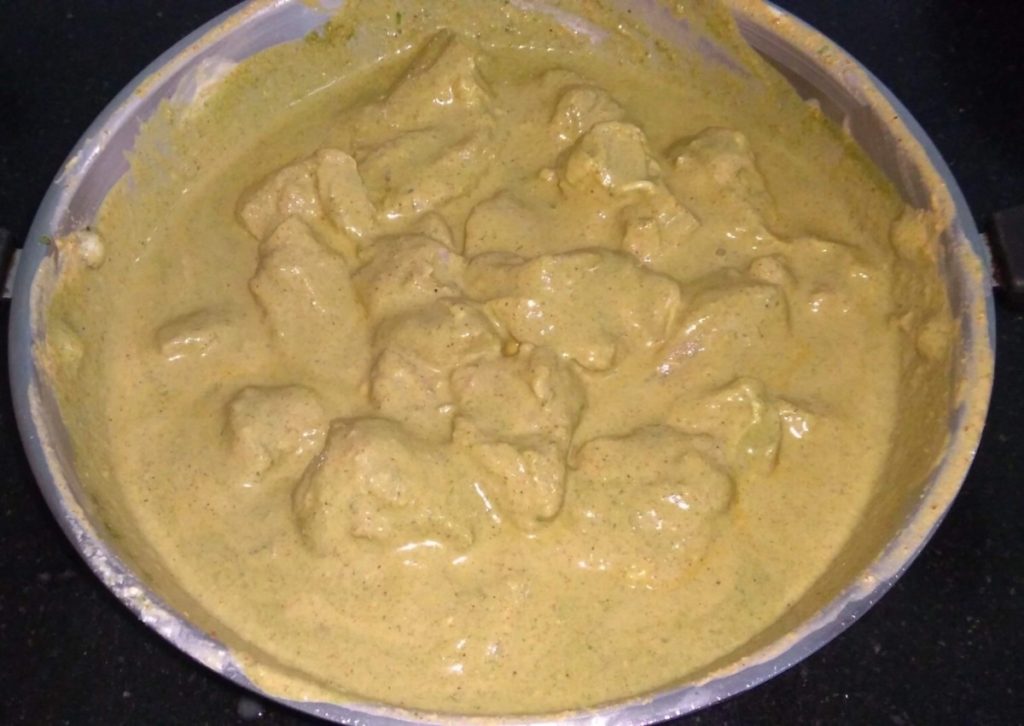 Add all the ingredients for marination including green paste and cashew paste