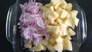 Chop onions and potatoes