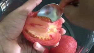 remove the seeds of tomatoes after blanching the them for tomato soup